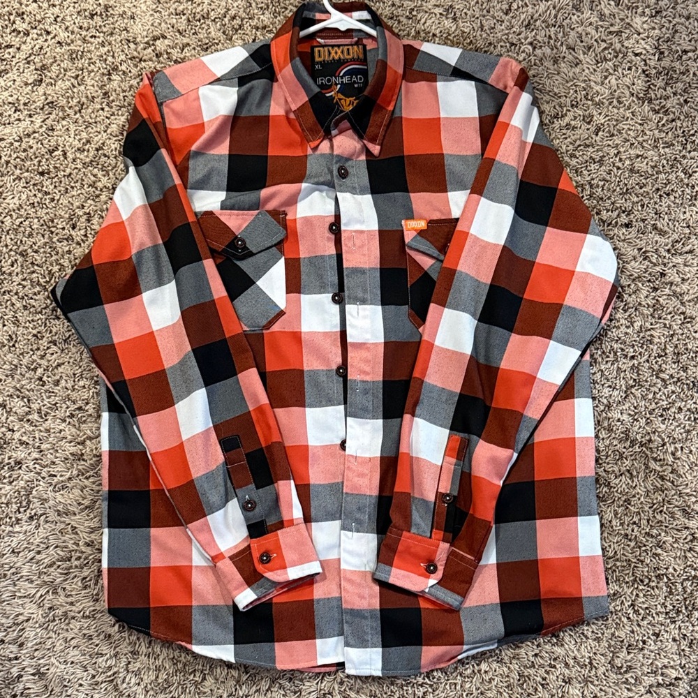 DIXXON Orange Black White Buffalo Plaid Button-Down Shirt